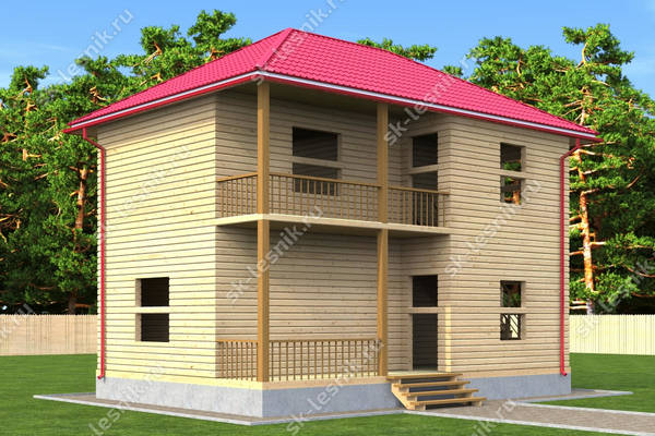 Проект двухэтажного дома из бруса 6х9 с вальмовой крышей